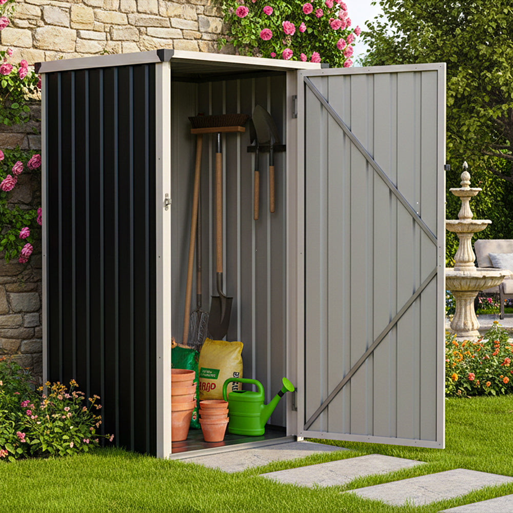 3x3ft Metal Garden Storage Shed Lockable Pent Roof Compact Unit
